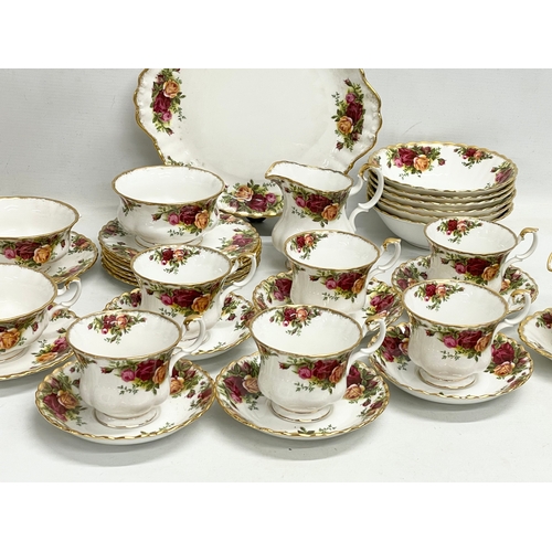 243 - 33 pieces of Royal Albert ‘Old Country Roses’ cake plate, 6 soup bowls, gravy boat and saucer. Milk ... 