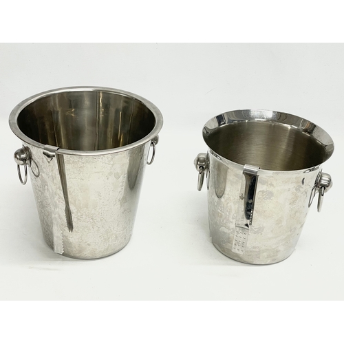 248 - 2 vintage stainless ice buckets with tongs. 23x22x21cm