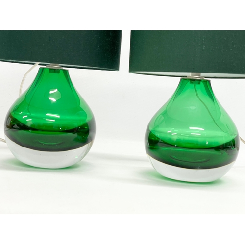 249 - A pair of Art Glass table lamp. Base measures 15x17cm. 37cm including shade