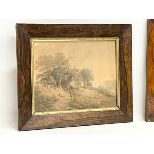 169 - 4 early Victorian rosewood and yew wood framed prints. 43x37cm