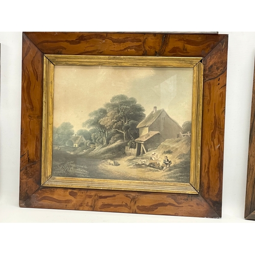 169 - 4 early Victorian rosewood and yew wood framed prints. 43x37cm