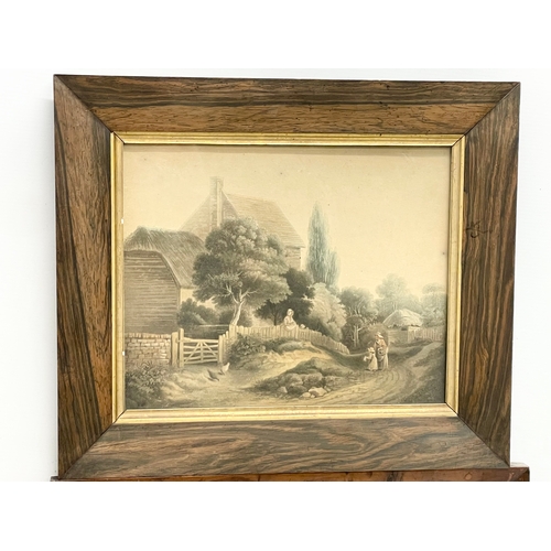 169 - 4 early Victorian rosewood and yew wood framed prints. 43x37cm