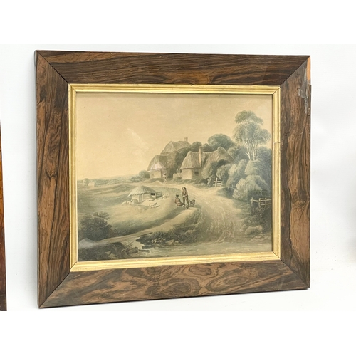 169 - 4 early Victorian rosewood and yew wood framed prints. 43x37cm