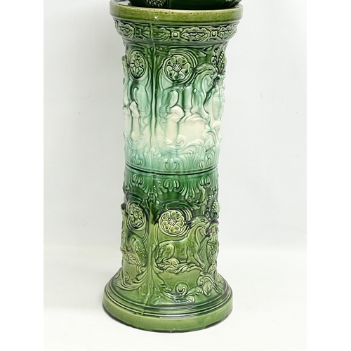 170 - A large late 19th century Majolica jardiniere on stand. Stamped Lily. 42x90cm