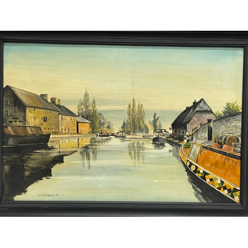 255 - A large oil painting on board by J. Fitzgerald. 74x49cm. Frame 89.5x64cm