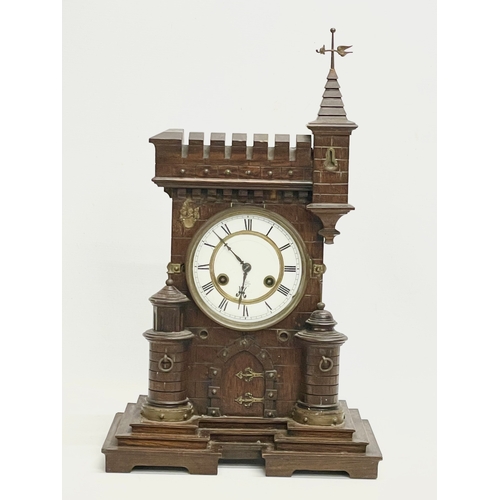 A large 19th century Black Forest Junghans Castle mantle clock