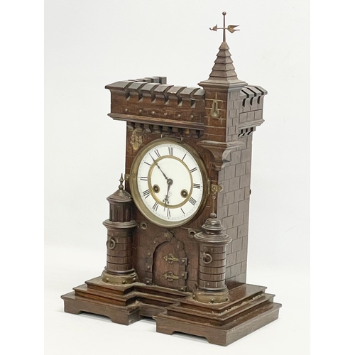 A large 19th century Black Forest Junghans Castle mantle clock