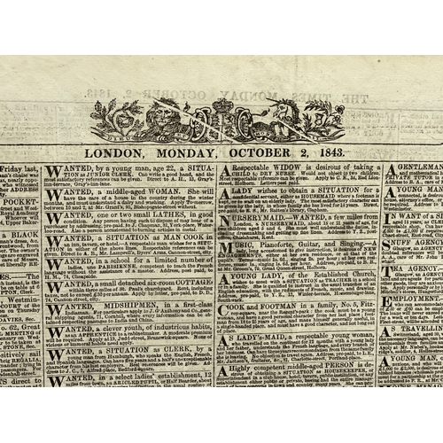 150A - Large 1843 The London Times original bound newspapers. October-December. 46x61cm