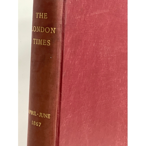 150B - A large 1867 The London Times original bound newspapers. April-June. 47x61cm