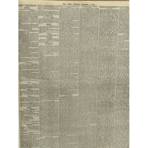 150C - A large 1872 The London Times original bound newspapers. October-December.