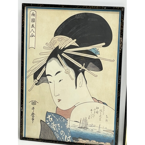 150L - 4 vintage Japanese watercolours and woodblock prints on silk and paper.