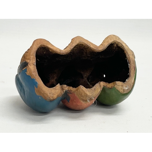 206D - 2 early 20th century Japanese hand painted terracotta incense burners. 10x6.5cm