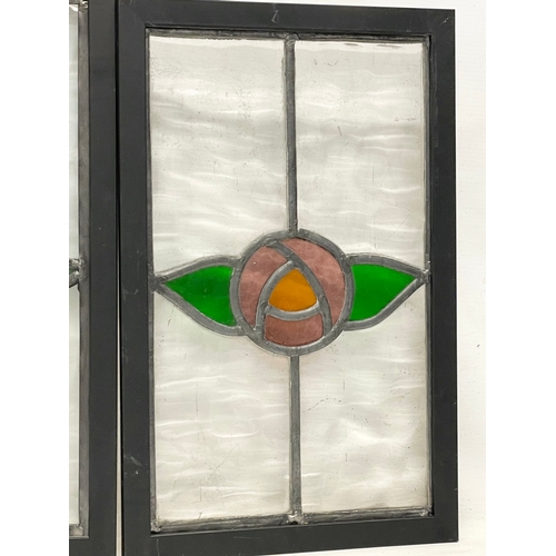 206K - 5 vintage stained glass panels. Largest 20.5x77cm. Largest framed 41x39.5cm. 27x44.5cm