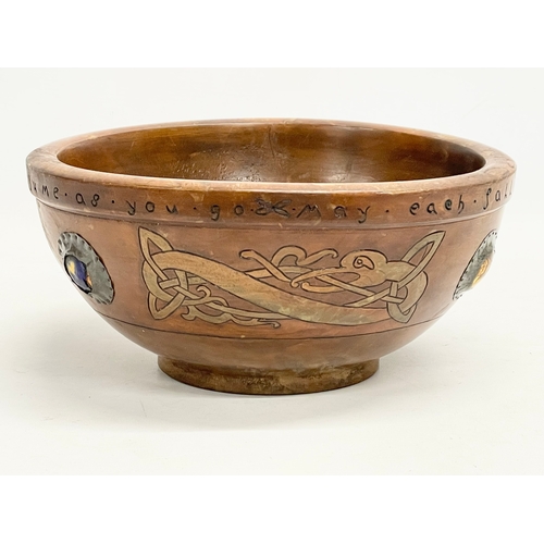 28 - An early 20th century Irish Arts & Crafts wooden bowl. Possibly by E.K. McDermott of Belfast. Inscri... 