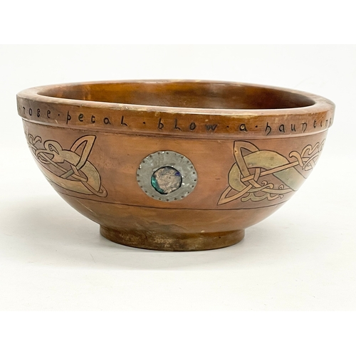 28 - An early 20th century Irish Arts & Crafts wooden bowl. Possibly by E.K. McDermott of Belfast. Inscri... 