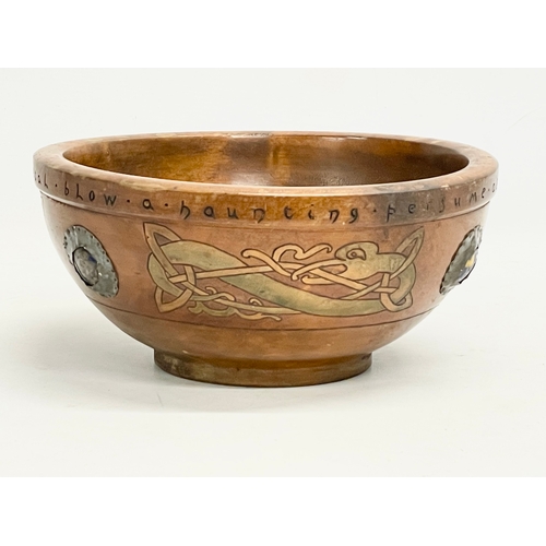 28 - An early 20th century Irish Arts & Crafts wooden bowl. Possibly by E.K. McDermott of Belfast. Inscri... 