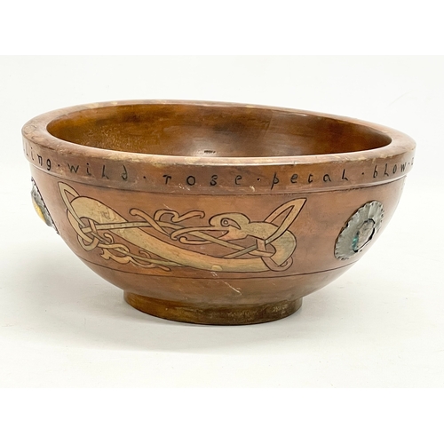 28 - An early 20th century Irish Arts & Crafts wooden bowl. Possibly by E.K. McDermott of Belfast. Inscri... 