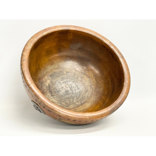 28 - An early 20th century Irish Arts & Crafts wooden bowl. Possibly by E.K. McDermott of Belfast. Inscri... 