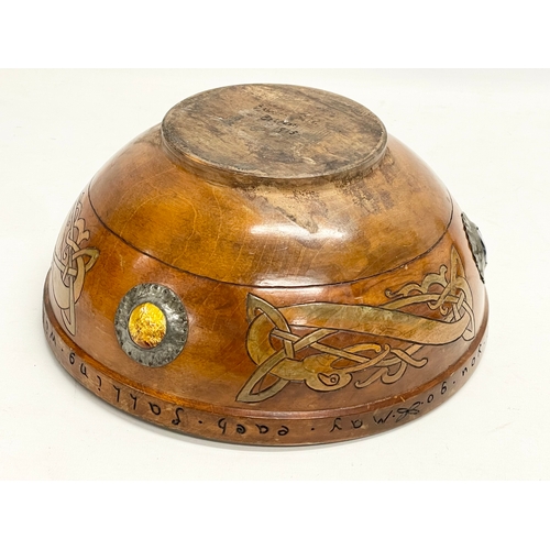 28 - An early 20th century Irish Arts & Crafts wooden bowl. Possibly by E.K. McDermott of Belfast. Inscri... 