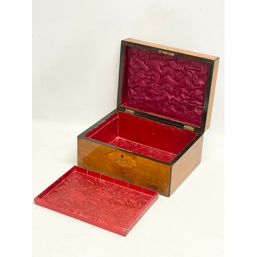 150Q - A Victorian inlaid walnut jewellery box with Mother of Pearl. 30x22x14.5cm