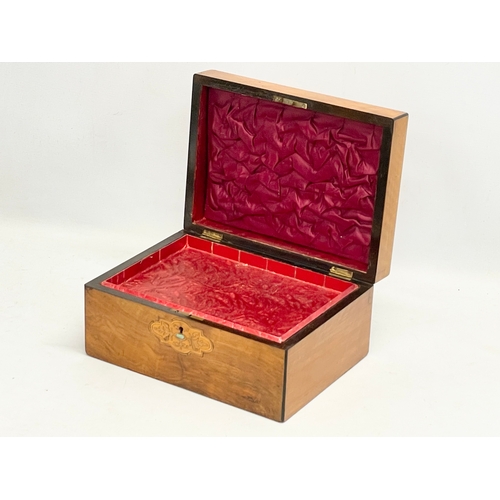 150Q - A Victorian inlaid walnut jewellery box with Mother of Pearl. 30x22x14.5cm