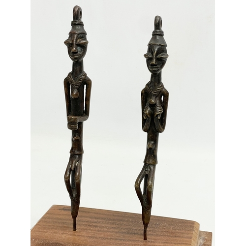 127D - A pair of African bronze Edan Staffs figures on stand. 20x13x26cm