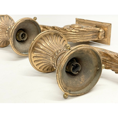 127E - A pair of good quality early 20th century heavy bronze golden leaf wall lights. 21x20cm