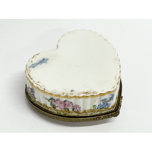 219J - A 19th century Meissen porcelain trinket box with hand painted flower and gilding decoration. 8x8x3.... 