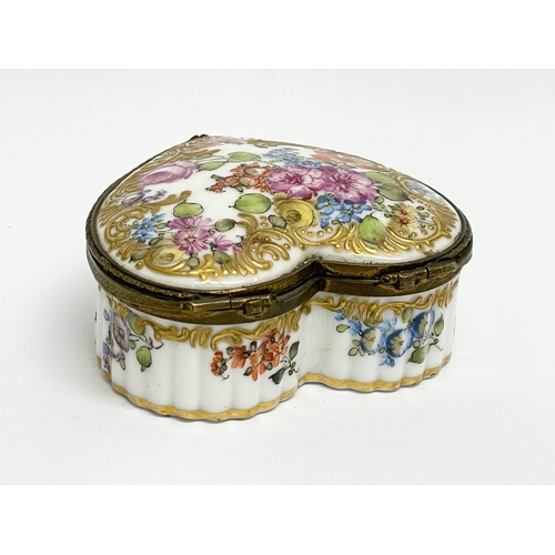 219J - A 19th century Meissen porcelain trinket box with hand painted flower and gilding decoration. 8x8x3.... 