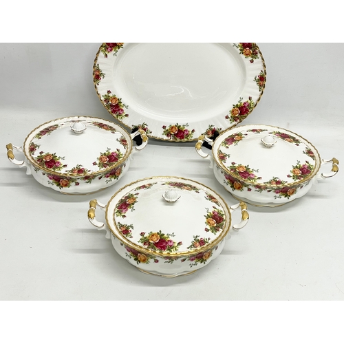 272B - 3 Royal Albert ‘Old Country Roses’ tureens with lids and a meat platter. Tureens 29x23cm. Platter 38... 