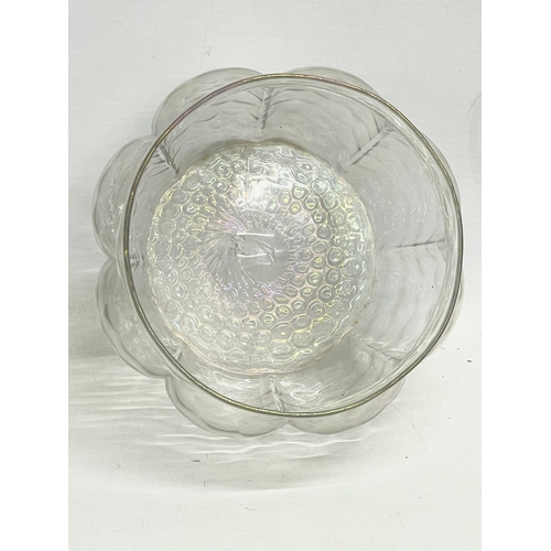 247I - A large late 19th century iridescent glass flower bowl with ornate brass top. 1890-1900. 18x24cm