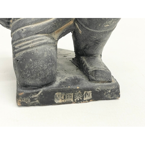 127K - A sundry lot. A large Egyptian marble Obelisk 44.5cm, 2 Chinese Terracotta soldiers and an African S... 