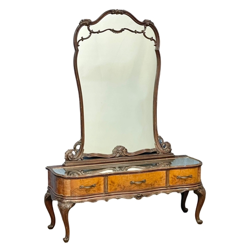 874 - An early 20th century French rococo style dressing table with 3 drawers on cabriole legs. 123x39x167... 