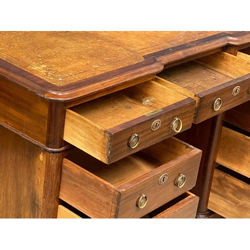 877 - A Victorian mahogany pedestal desk with leather top. 122x58x77cm