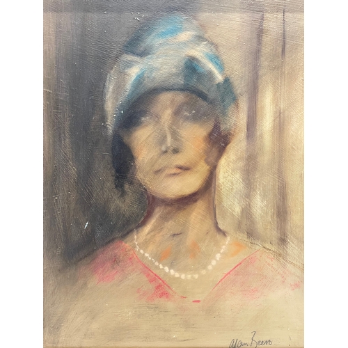 127M - An oil portrait on board by Alan Beers. 36x46cm. Frame 44x55cm