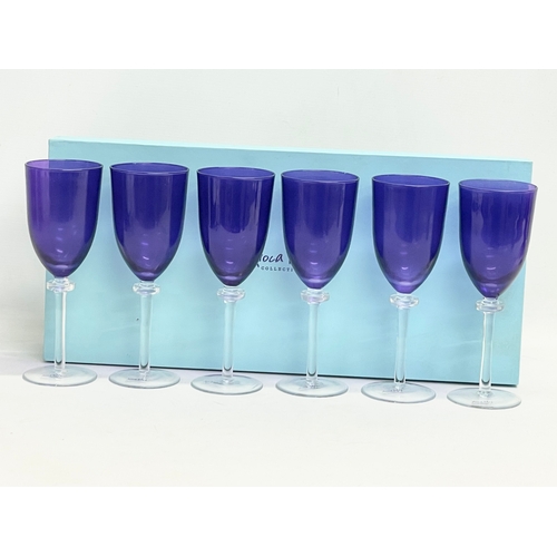 723 - A set of 6 large Avoca Blue Collection crystal wine glasses with box. Glasses 23.5cm