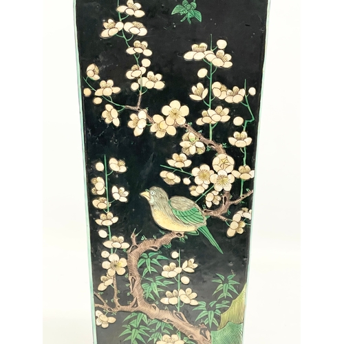 1 - A large Square Chinese Kangxi Famille Noir vase. Prunus and flying Magpie motif. Kangxi 6 character ... 