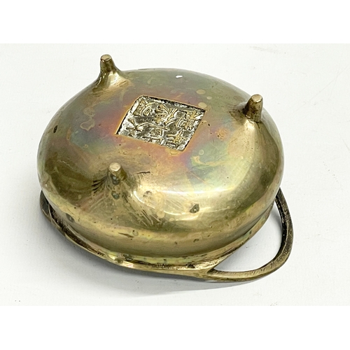 8 - A late 19th century Chinese brass censer. 11.5x10x6cm