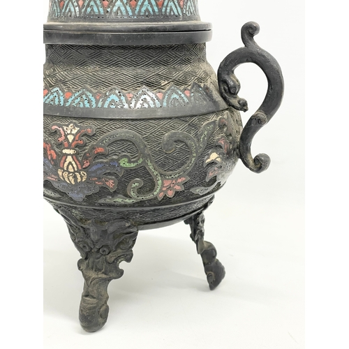 9 - A large late 19th century Japanese Meiji Period bronze censer with enamel and Foo Dog decoration. 18... 