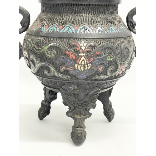 9 - A large late 19th century Japanese Meiji Period bronze censer with enamel and Foo Dog decoration. 18... 