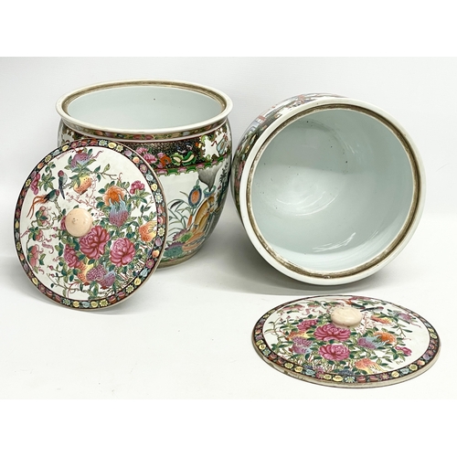 11 - A pair of large late 19th century Chinese Guangxu Famille Rose pots with with covers. 1875-1908. 28x... 