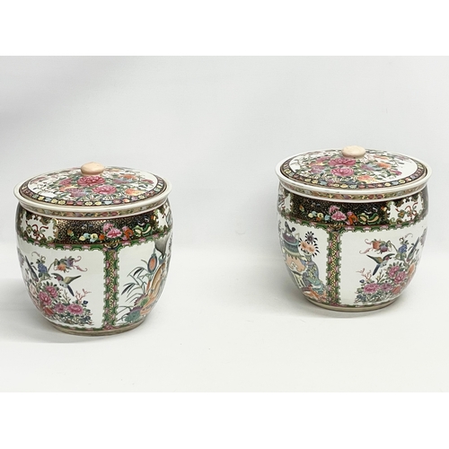 11 - A pair of large late 19th century Chinese Guangxu Famille Rose pots with with covers. 1875-1908. 28x... 