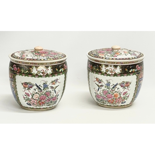 11 - A pair of large late 19th century Chinese Guangxu Famille Rose pots with with covers. 1875-1908. 28x... 