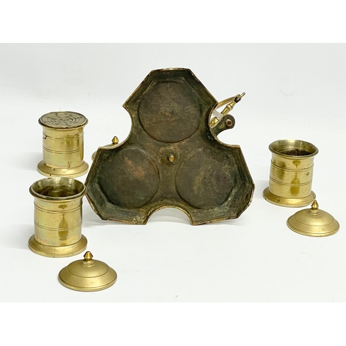 12 - A 19th century desktop brass Standish with bell. 21x17x15cm