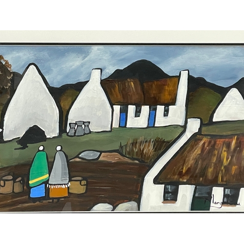 15 - A large oil painting on board by Mary Lou. An Irish village (Omeath) with new frame. 79x30cm. Frame ... 