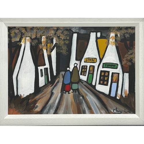 16 - An oil painting on canvas by Mary Lou. Tommy’s Store. With new frame. 28x20cm. Frame 52x43cm