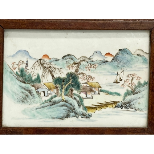 17 - A 19th century Chinese hand painted porcelain panel in original frame. 40.5x27cm