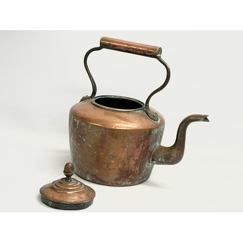 131 - 3 large Victorian copper kettles. Largest 33x31x33cm. 18x19x25cm. 26x12x21cm