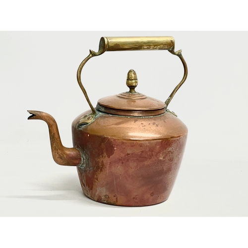 131 - 3 large Victorian copper kettles. Largest 33x31x33cm. 18x19x25cm. 26x12x21cm