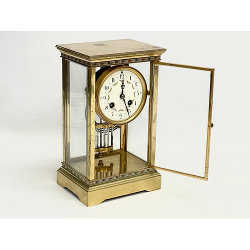 58 - A large late 19th century French brass Striking Regulator clock with 4 bevelled glass panels and ena... 